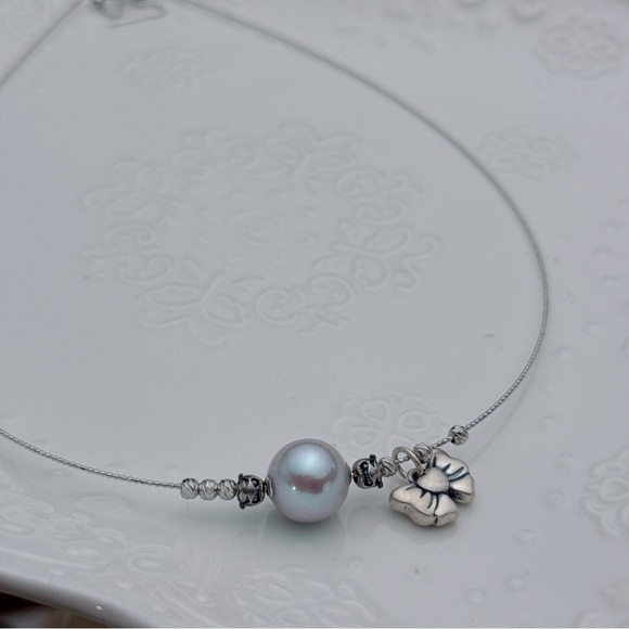 X563 Handmade S925 Freshwater Pearl Floating Bangle Necklace - Picture 3 of 8